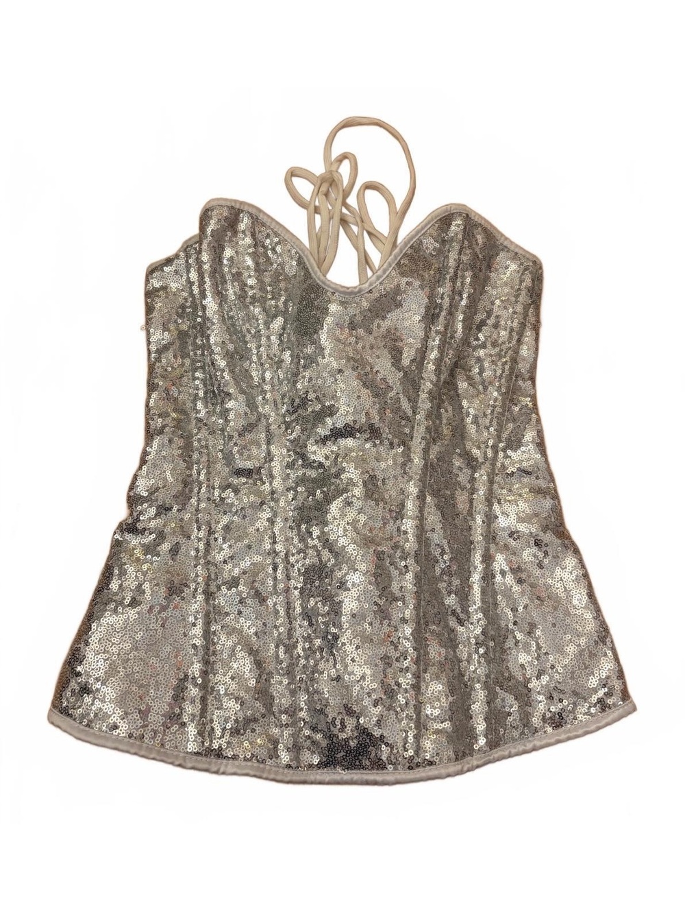 Silver Sequin Corset Top with Lace-up Back Size S